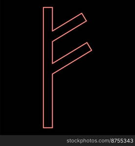 Neon fehu rune F symbol feoff own wealth red color vector illustration image flat style light. Neon fehu rune F symbol feoff own wealth red color vector illustration image flat style
