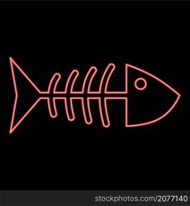Neon fish sceleton red color vector illustration image flat style light. Neon fish sceleton red color vector illustration image flat style