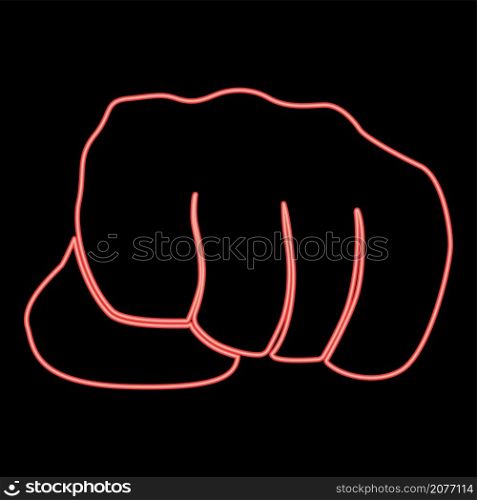 Neon fist red color vector illustration image flat style light. Neon fist red color vector illustration image flat style