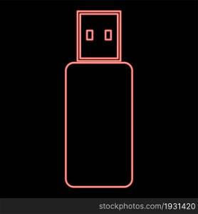 Neon flash drive icon black color in circle outline vector illustration red color vector illustration flat style light image. Neon flash drive icon black color in circle red color vector illustration flat style image