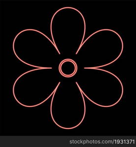 Neon flower icon black color in circle outline vector illustration red color vector illustration flat style light image. Neon flower icon black color in circle red color vector illustration flat style image