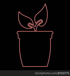 Neon flowerpot or pot with plant red color vector illustration image flat style light. Neon flowerpot or pot with plant red color vector illustration image flat style