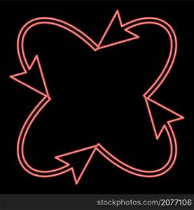 Neon four arrows loop and from center red color vector illustration image flat style light. Neon four arrows loop and from center red color vector illustration image flat style