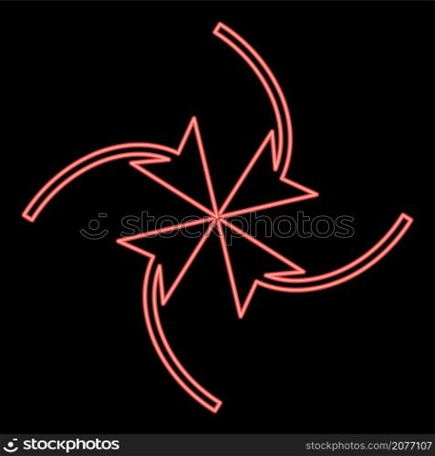 Neon four arrows loop center red color vector illustration image flat style light. Neon four arrows loop center red color vector illustration image flat style