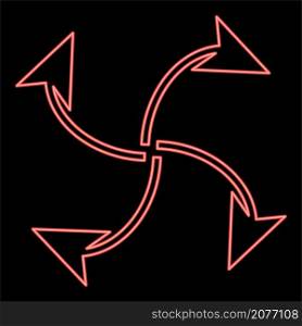Neon four arrows loop from center red color vector illustration image flat style light. Neon four arrows loop from center red color vector illustration image flat style