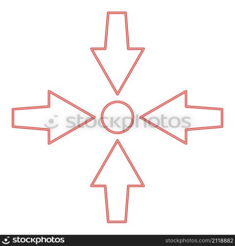 Neon four arrows point show to dot red color vector illustration image flat style light. Neon four arrows point show to dot red color vector illustration image flat style