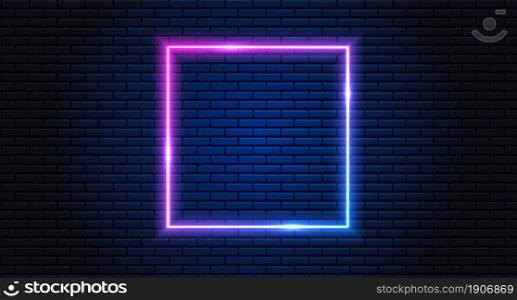 Neon frame for your design. neon lights square sign. abstract neon background for signboard or billboard. Geometric glow outline shape or laser glowing lines. Vector illustration.. Neon frame for your design