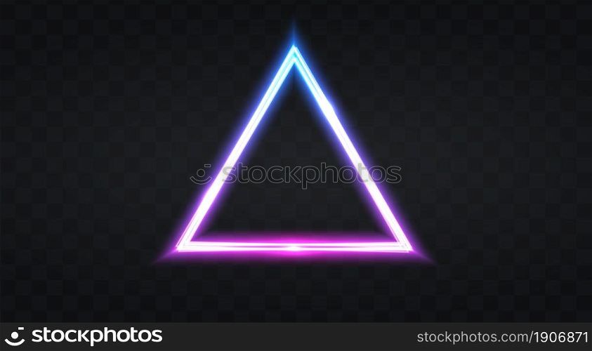 Neon frame for your design. neon Pyramid lights sign. abstract neon background for signboard or billboard. Geometric glow outline shape or laser glowing lines. Vector illustration.. Neon frame for your design