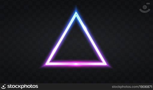 Neon frame for your design. neon Pyramid lights sign. abstract neon background for signboard or billboard. Geometric glow outline shape or laser glowing lines. Vector illustration.. Neon frame for your design