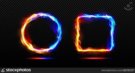 Neon frames with fire and ice energy effect vector image