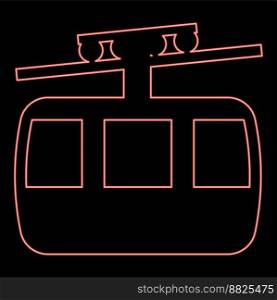 Neon funicular air way cable car Ski lift Mountain resort Aerial transportation tourism Ropeway Travel cabin red color vector illustration image flat style light. Neon funicular air way cable car Ski lift Mountain resort Aerial transportation tourism Ropeway Travel cabin red color vector illustration image flat style