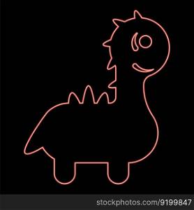 Neon funny dragon cute character dinosaur dino red color vector illustration image flat style light. Neon funny dragon cute character dinosaur dino red color vector illustration image flat style