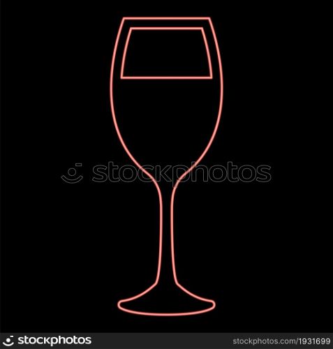 Neon glass of wine red color vector illustration flat style light image. Neon glass of wine red color vector illustration flat style image