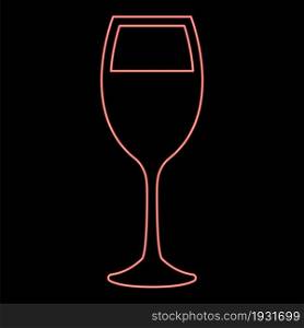 Neon glass of wine red color vector illustration flat style light image. Neon glass of wine red color vector illustration flat style image