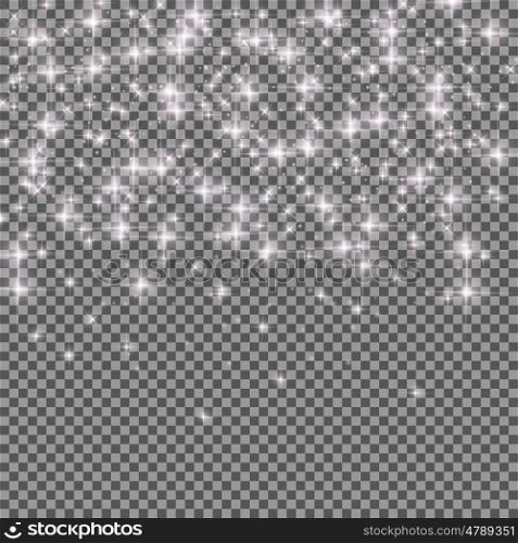 Neon Glitter Particles on Transparent Background. Luxury Effect for Rich Greeting Card. Winter and New Year Sparkling Snowflakes Texture. Realistic Vector illustration for Your Design EPS10. Neon Glitter Particles on Transparent Background. Luxury Effect