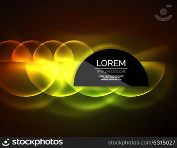 Neon glowing glass transparent circles, background. Neon glowing glass transparent circles, abstract background. Techno template, vector illustration, magic energy concept