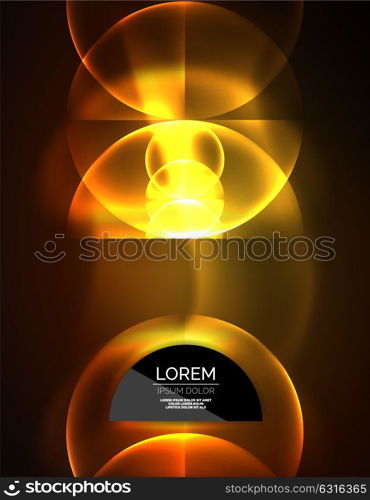 Neon glowing glass transparent circles, background. Neon glowing glass transparent circles, abstract background. Techno template, vector illustration, magic energy concept