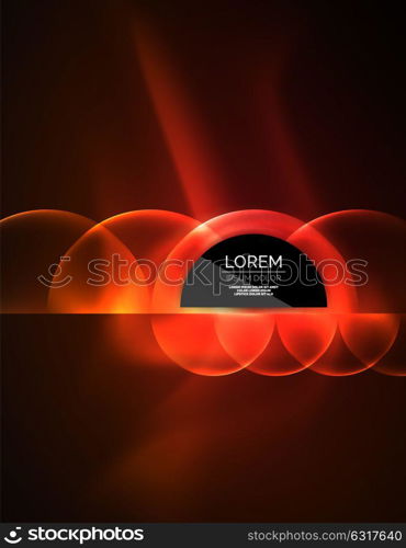 Neon glowing glass transparent circles, background. Neon glowing glass transparent circles, abstract background. Techno template, vector illustration, magic energy concept