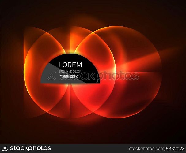 Neon glowing glass transparent circles, background. Neon glowing glass transparent circles, abstract background. Techno template, vector illustration, magic energy concept