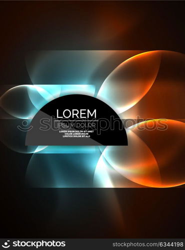 Neon glowing glass transparent circles, background. Neon glowing glass transparent circles, abstract background. Techno template, vector illustration, magic energy concept