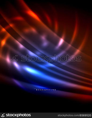 Neon glowing techno lines, hi-tech futuristic abstract background template with square shapes. Neon glowing techno lines, hi-tech futuristic abstract background template with square shapes. Vector illustration