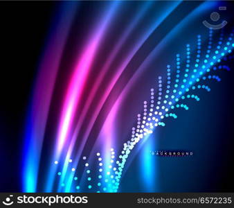 Neon glowing techno lines, hi-tech futuristic abstract background template with square shapes. Neon glowing techno lines, hi-tech futuristic abstract background template with square shapes. Vector illustration