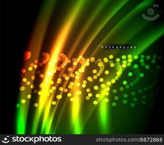 Neon glowing techno lines, hi-tech futuristic abstract background template with square shapes. Neon glowing techno lines, hi-tech futuristic abstract background template with square shapes. Vector illustration