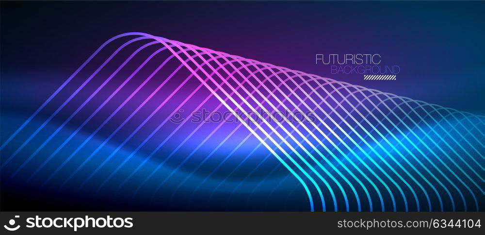 Neon glowing techno lines. Neon glowing techno lines, hi-tech futuristic abstract background template with square shapes