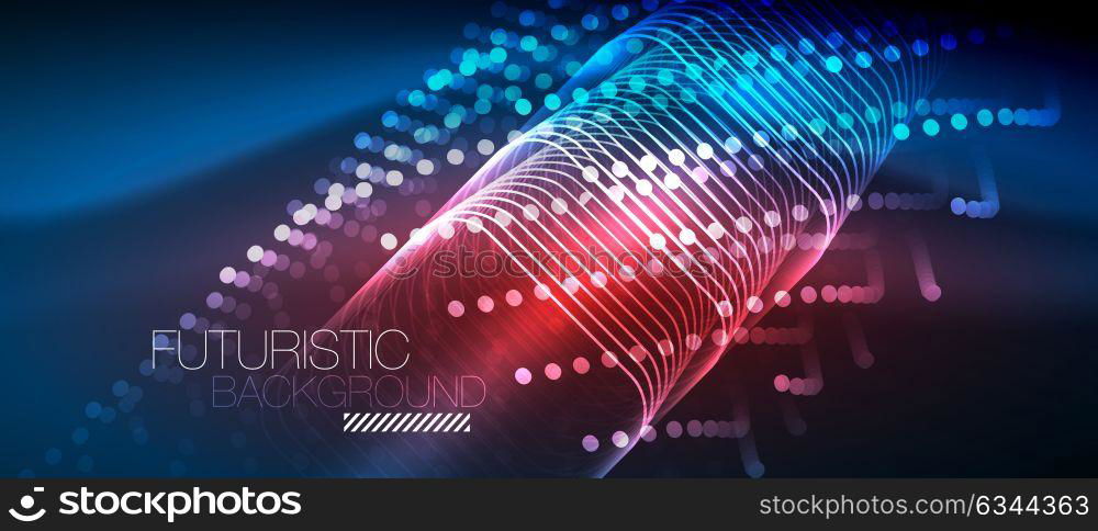 Neon glowing techno lines. Neon glowing techno lines, hi-tech futuristic abstract background template with square shapes