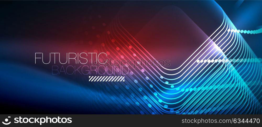 Neon glowing techno lines. Neon glowing techno lines, hi-tech futuristic abstract background template with square shapes