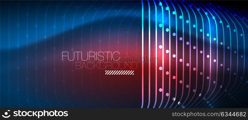 Neon glowing techno lines. Neon glowing techno lines, hi-tech futuristic abstract background template with square shapes