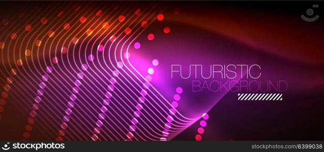 Neon glowing techno lines. Neon glowing techno lines, hi-tech futuristic abstract background template with square shapes