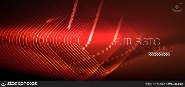 Neon glowing techno lines. Neon glowing techno lines, hi-tech futuristic red abstract background template with square shapes