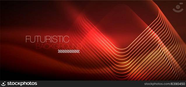 Neon glowing techno lines. Neon glowing techno lines, hi-tech futuristic red abstract background template with square shapes