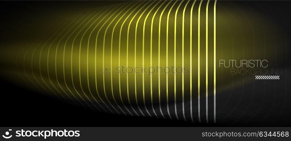 Neon glowing techno lines. Neon glowing techno lines, hi-tech green futuristic abstract background template with square shapes