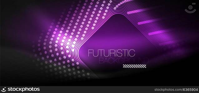 Neon glowing techno lines. Neon glowing techno lines, hi-tech purple futuristic abstract background template with square shapes