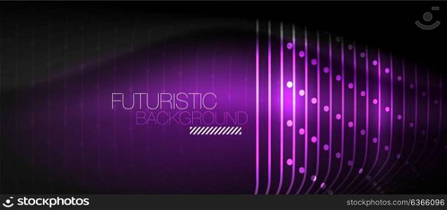 Neon glowing techno lines. Neon glowing techno lines, hi-tech purple futuristic abstract background template with square shapes