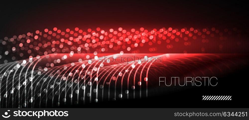 Neon glowing techno lines. Neon glowing techno lines, hi-tech red futuristic abstract background template with square shapes