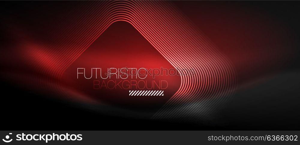 Neon glowing techno lines. Neon glowing techno lines, hi-tech red futuristic abstract background template with square shapes