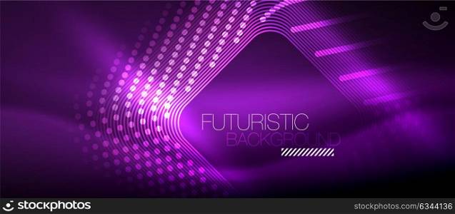 Neon glowing techno lines. Neon purple glowing techno lines, hi-tech futuristic abstract background template with square shapes