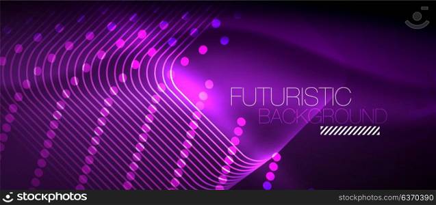 Neon glowing techno lines. Neon purple glowing techno lines, hi-tech futuristic abstract background template with square shapes
