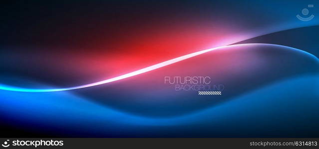 Neon glowing wave, magic energy and light motion background. Neon glowing wave, magic energy and light motion background. Vector wallpaper template