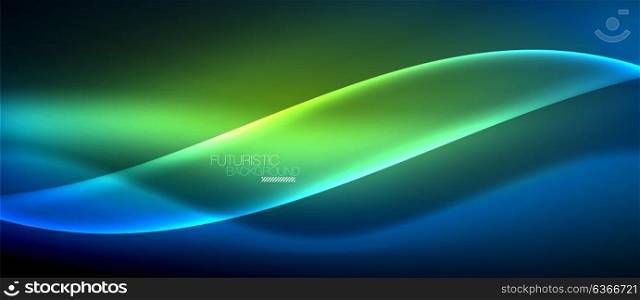 Neon glowing wave, magic energy and light motion background. Neon glowing wave, magic energy and light motion background. Vector wallpaper template
