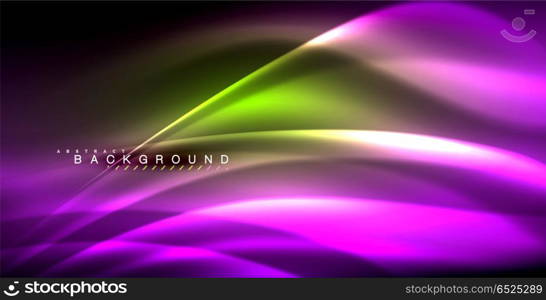 Neon glowing wave, magic energy and light motion background. Neon glowing wave, magic energy and light motion background. Vector illustration