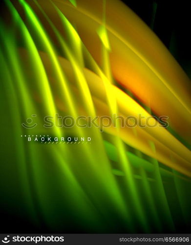 Neon glowing wave, magic energy and light motion background. Vector wallpaper template. Neon glowing wave, magic energy and light motion background. Vector wallpaper template, illustration