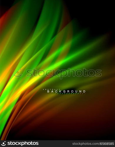 Neon glowing wave, magic energy and light motion background. Vector wallpaper template. Neon glowing wave, magic energy and light motion background. Vector wallpaper template, illustration