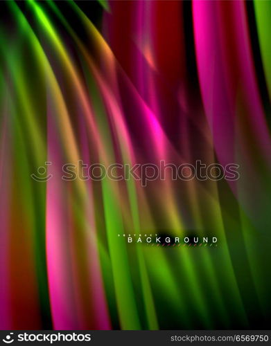 Neon glowing wave, magic energy and light motion background. Vector wallpaper template. Neon glowing wave, magic energy and light motion background. Vector wallpaper template, illustration