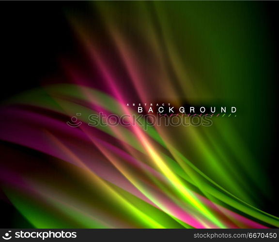 Neon glowing wave, magic energy and light motion background. Vector wallpaper template. Neon glowing wave, magic energy and light motion background. Vector wallpaper template, illustration