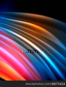 Neon glowing wave, magic energy and light motion background. Vector wallpaper template. Neon glowing wave, magic energy and light motion background. Vector wallpaper template, illustration