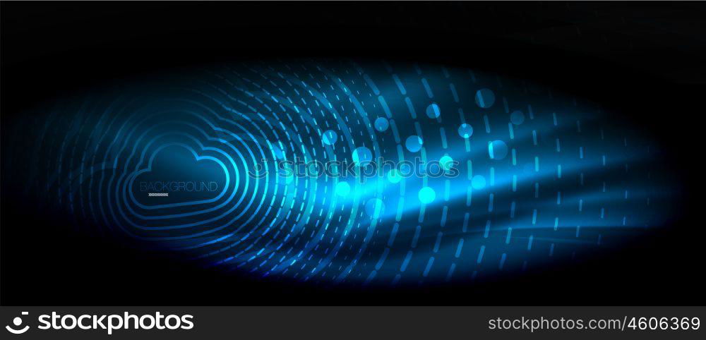 Neon glowing wave, magic energy and light motion background. Wallpaper template, hi-tech future concept. Neon glowing wave, magic energy and light motion background. Vector wallpaper template, hi-tech future concept